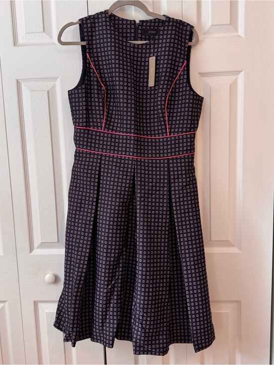 J. Crew Dresses & Skirts - J. Crew Navy Printed Fit-and-Flare Dress with Pink Piping